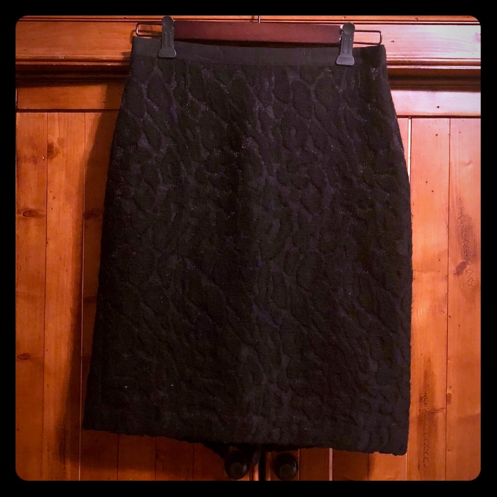 Ann Taylor Embossed, Textured Black Pencil Skirt